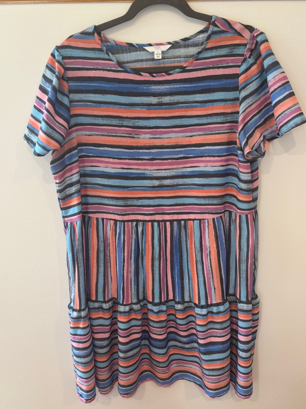 Time & True Women’s Striped Short-Sleeve Bright Multicolored Dress - Size L
